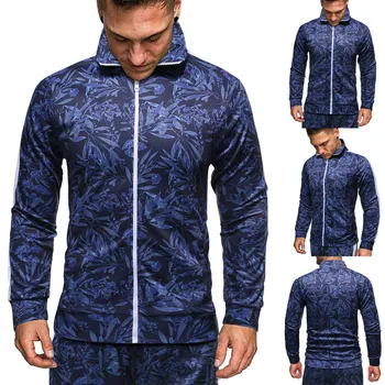 

Fashion Men's Autumn Winter Zipper Print Sportswear Warm Jacket Long Sleeve Coat Drop shipping Independent station size Selling