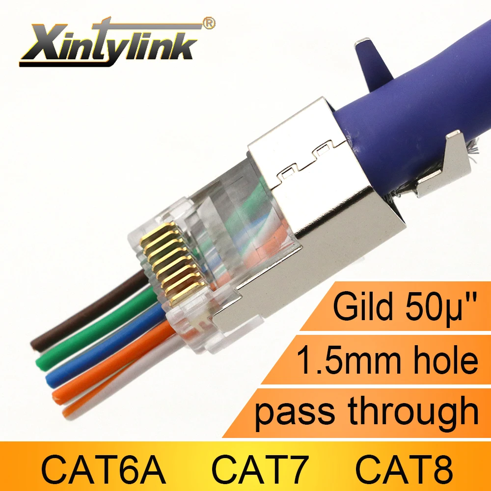 Новый коннектор xintylink CAT8 CAT7 CAT6A rj45 разъем 50U RJ 45 для кабеля ethernet сетевой SFTP