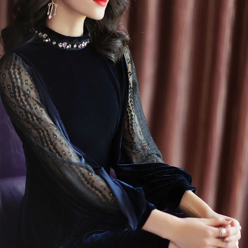 

Jump Autumn Velvet Dress Women Clothes 2020 Vintage Elegant Mini Dress Women Black Mesh Dress Ladies Dress Dress Dresses MY2419