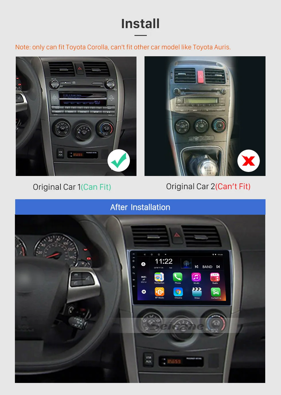Seicane 9 дюймов Android 8,1 для 2006 2007-2009 2010 2011 2012 Toyota Corolla Автомобильный gps мультимедийный плеер Поддержка Радио Зеркало Ссылка