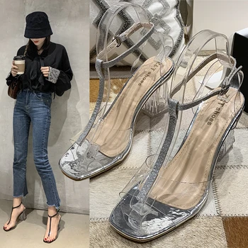 

Plastic Sandal Med Female Sandals Buckle Strap 2020 Women's Open Toe Clear Heels Platform Medium Shoe Sale Fashion Peep Beige