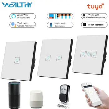 

WIFI Smart Touch Switch,Wireless APP Remote Control Wall Light Switch Crystal Glass Panel Switches Works With Alexa Google Home