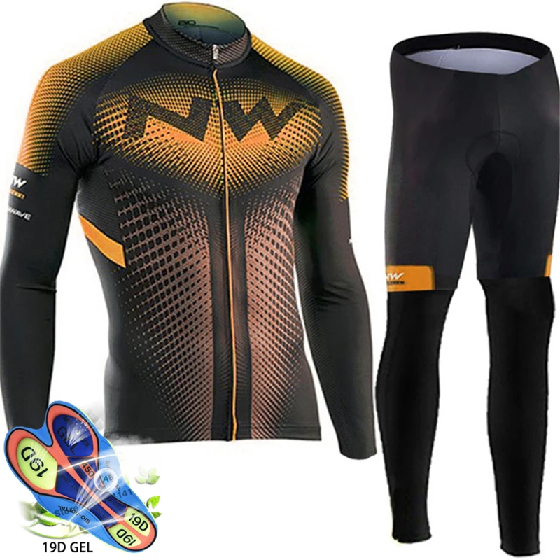 Northwave Pro Team Ciclismo, одежда для велоспорта, Осенний Трикотажный костюм с длинным рукавом, одежда для езды на открытом воздухе, MTB, одежда для велоспорта, комплект с нагрудником и штанами - Цвет: Normal cycling set