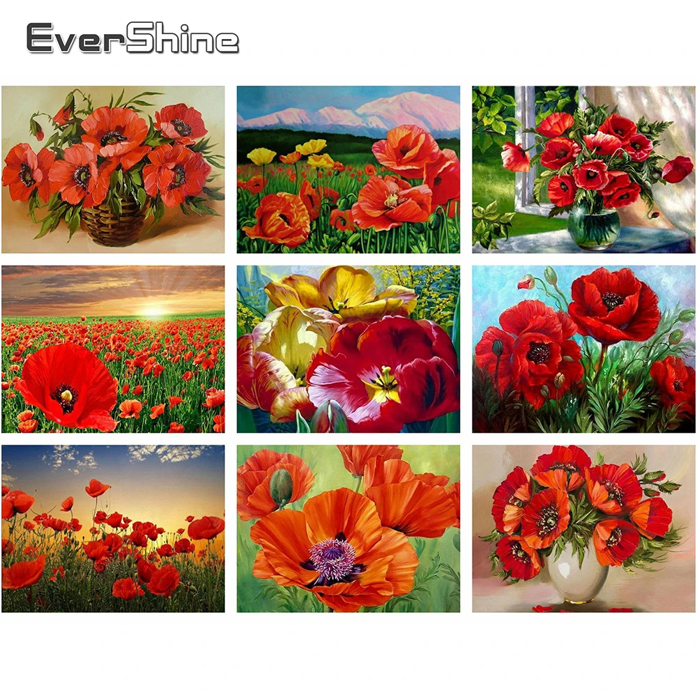 

Evershine Diamond Painting Poppy Flowers Full Drill Square Diamond Embroidery Flowers Cross Stitch Rhinestone Picture Home Decor