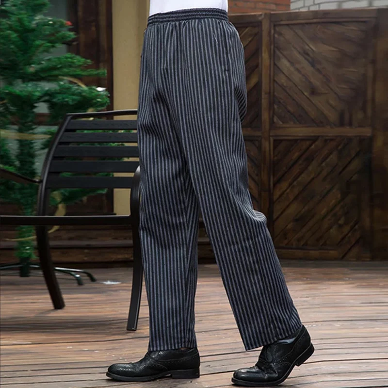Chef Pants Restaurant Kitchen Work Uniform Pants Buttons / Elastic Trousers Hotel Food Service Trousers With Pockets
