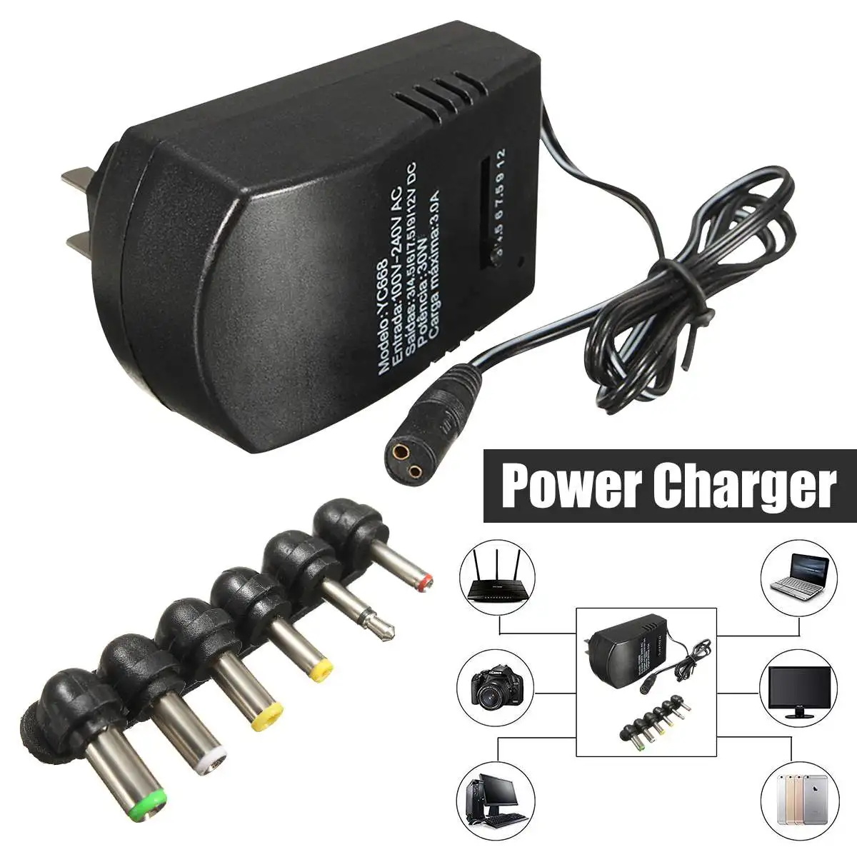 

Universal AC DC Adapter Converter 3/4.5/6V 7.5V 9V 12V Power Supply Charger 3.0A Power Connector 30W Hot