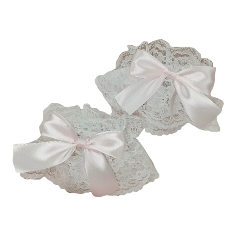 Gothic Lolita Wrist Cuffs Satin Bow Ruffles Lace Bracelet Wristband Hand Sleeves