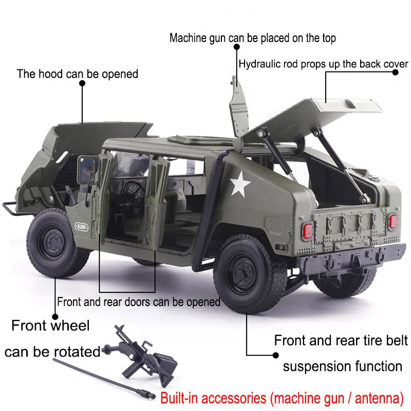 1:18 Hummer наземная Гоночная машина литая под давлением сплав модель автомобиля веера Коллекция Металл произведение искусства дети дорожные игрушки подарки для детей
