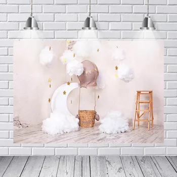 

Baby Shower Moon Stars Cotton Clouds Basket Newborn Photo Backgrounds Customized Photographic Backdrop for Photo Studio