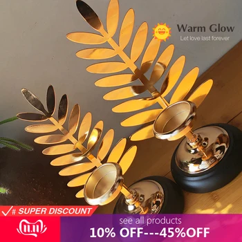 

Free shopping Nordic Metal Leaf Gold Candle Holder for nordic decoration home maroc decor