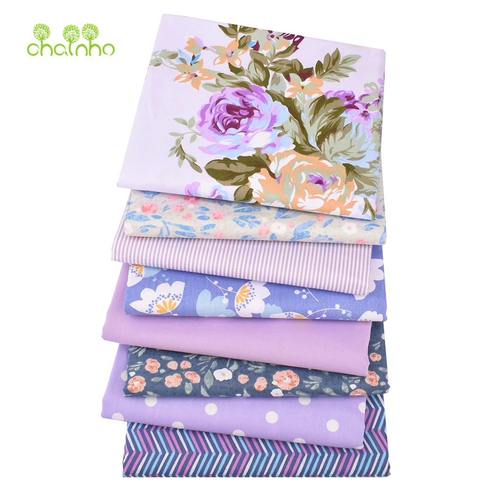 Chainho,Printed Twill Weave Cotton Fabric,Patchwork Cloth,DIY Sewing Quilting Material,Purple Floral Serie,2 Specification,CC317