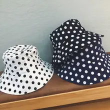 Для женщин Для мужчин пары в крупный горошек печатная Панама шляпа с широкими с полями, Солнце Защита на открытом воздухе с плоским верхом хлопковая шляпа рыбака