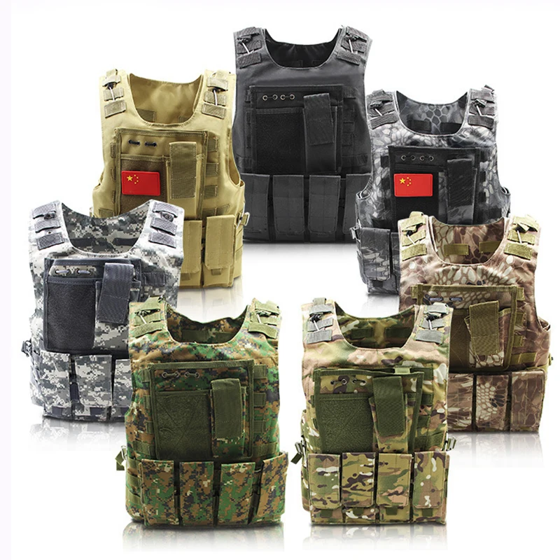 Military Tactical Airsoft Vest Paintball Molle Carrier Combat Hunting With Pouch 