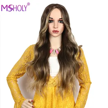 

Synthetic Wigs Wavy Ombre Brown Gloden Honey Wavy Wig with Highlights Cosplay Synthetic Wig Heat Resistant Natural Wigs Msholy