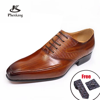 

Phenkang Luxury Italian Oxford Shoes Men Formal Dress New Black Suede Mix-Color Lace Up Pointed Toe Leather Shoes Men