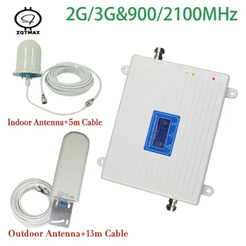 

ZQTMAX 2G 3G Cellular Signal Booster gsm Repeater 900 2100 Dual Band LTE Mobile Amplifier 70dB internet data booster + antenna
