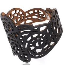 Креативный полый дизайнерский ювелирный браслет, мужской черный плетеный браслет из искусственной кожи, женский красивый винтажный широкий кожаный браслет