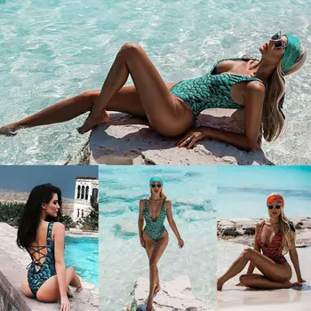 

Women Sexy Fish Scale Bandage Bikini Set Lady Padded Bodysuit Swimsuit Summer Beach Bathing Swimwear