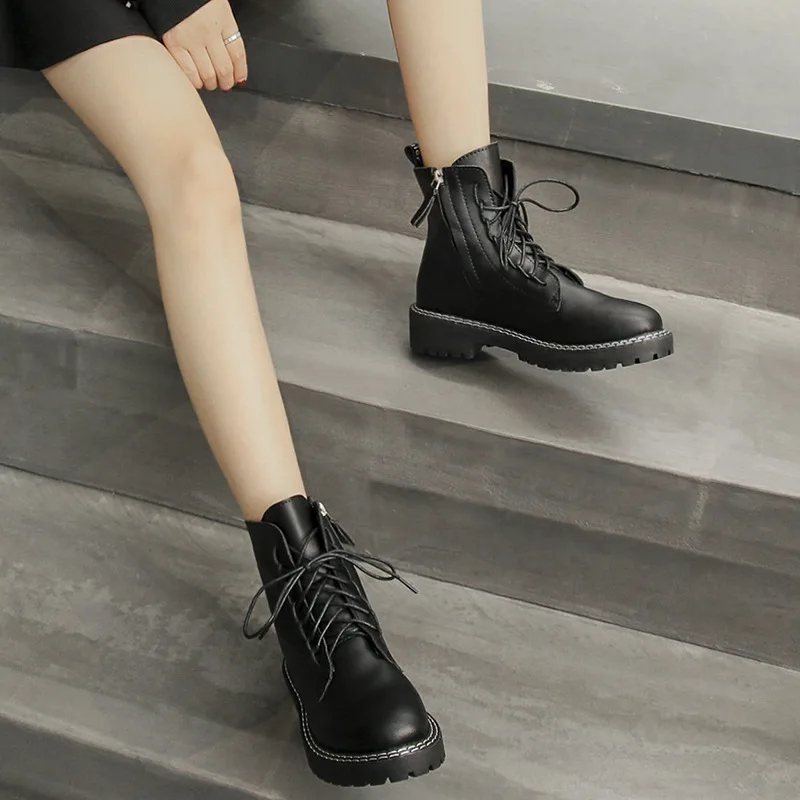 

2019 Autumn And Winter New Style WOMEN'S Boots Low Heel Lace-up Casual Snow Boots Women's Large Size Women's Boots