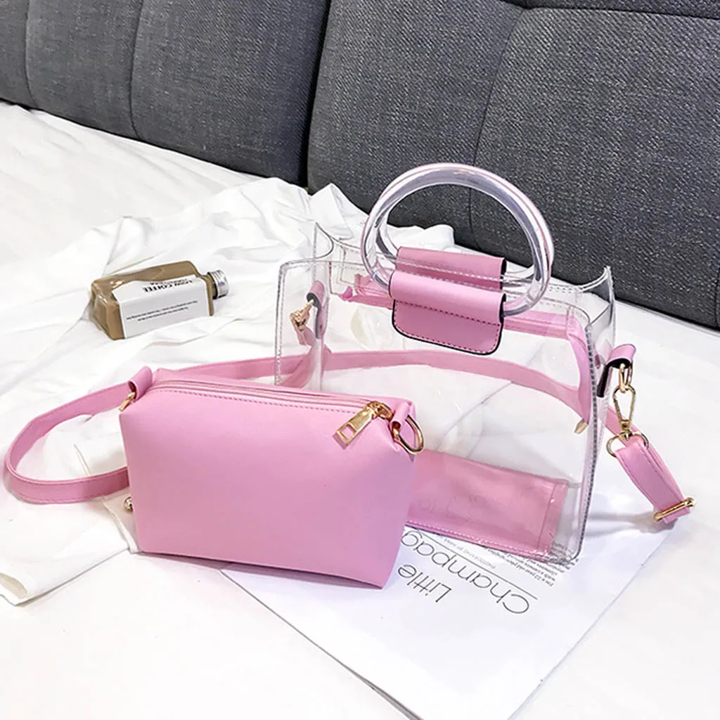 Femme sac à main 2PC gelée Transparent Messenger 2019 nouveau Portable épaule bolso mujer torebka damska shopper sac main #40