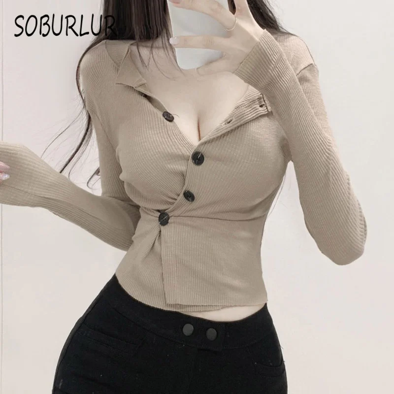 

SOBURLUR 2023 Summer New Harajuku Chic Sexy Women's Blouses Tunics Light Blousas Crop Top Female Clothes Basic Shirt Korean Tops