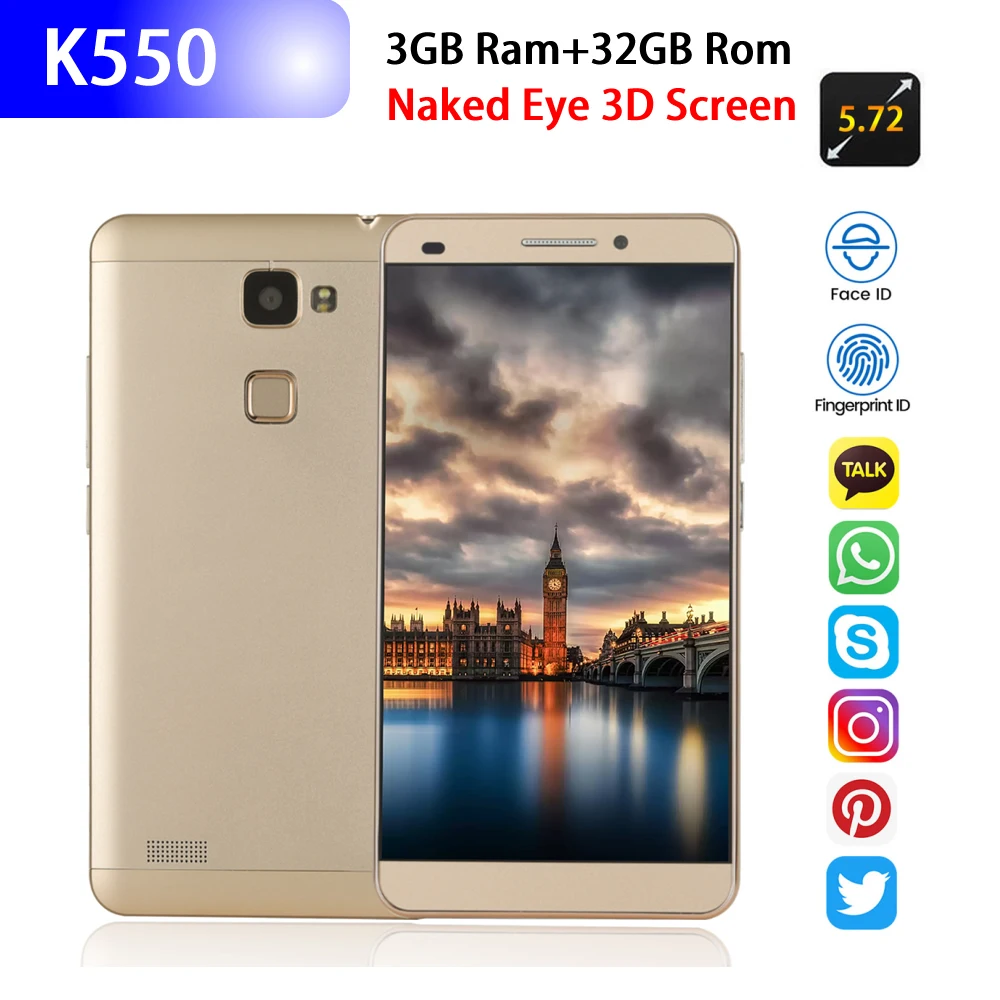 Rugum-teléfono inteligente K550 3D, móvil 4G Lte, pantalla HD de 5,72 pulgadas, 3 + 32GB, Sim Dual, MT6735, 8 núcleos, desbloqueado, el más barato