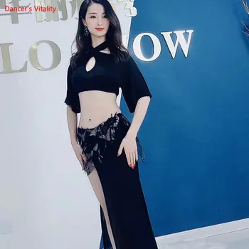 

Belly Dance Practice Clothes Spring New Suit Sexy Dance Costume Women Hanging Neck Bellydance Clothes Black Set