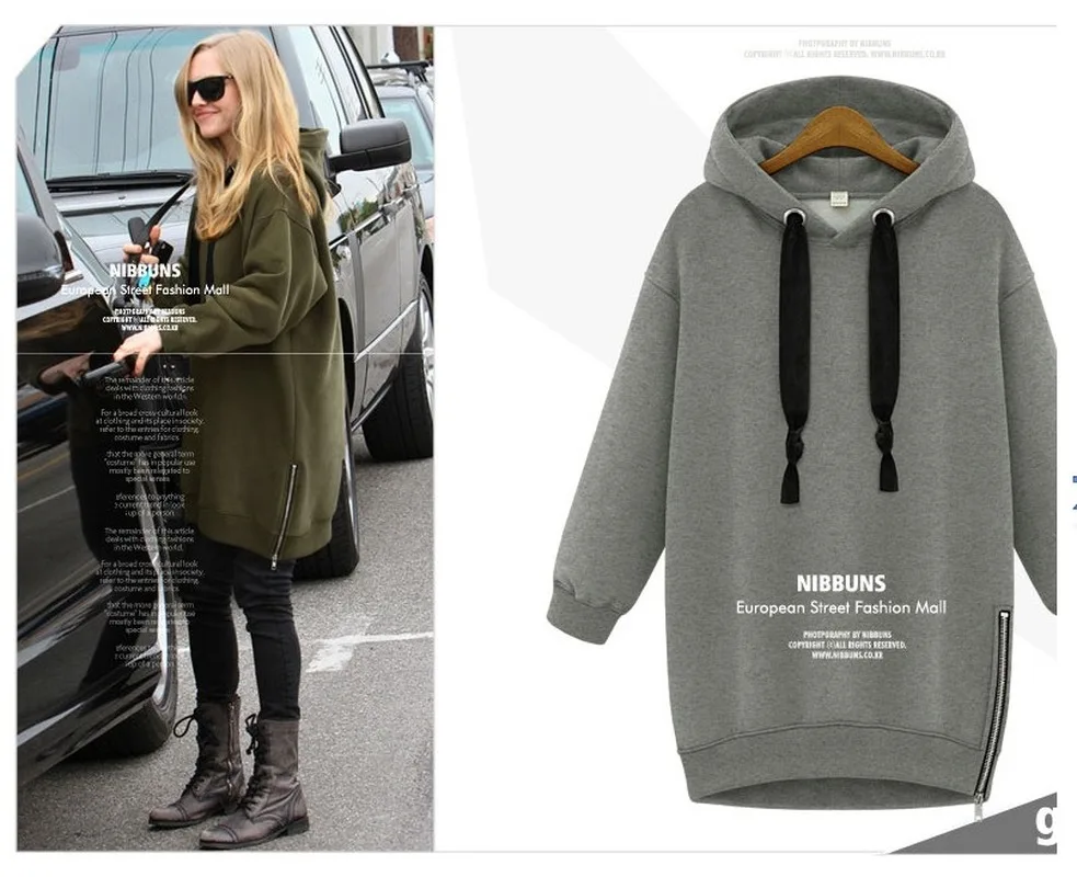 Женские толстовки с капюшоном свободные длинные больших размеров длинным