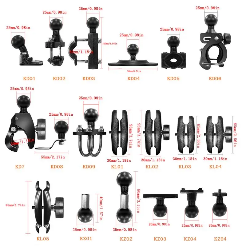 

1Set Motorcycle Handlebar Bike Mount Base Clamp with 1Inch Ball Head for Go-pro R91A