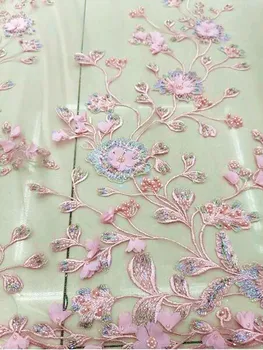 

Beautiful dress fabric beads 3D multi flower design embroidery African lace French mesh Nigerian lace for high-end wedding dress