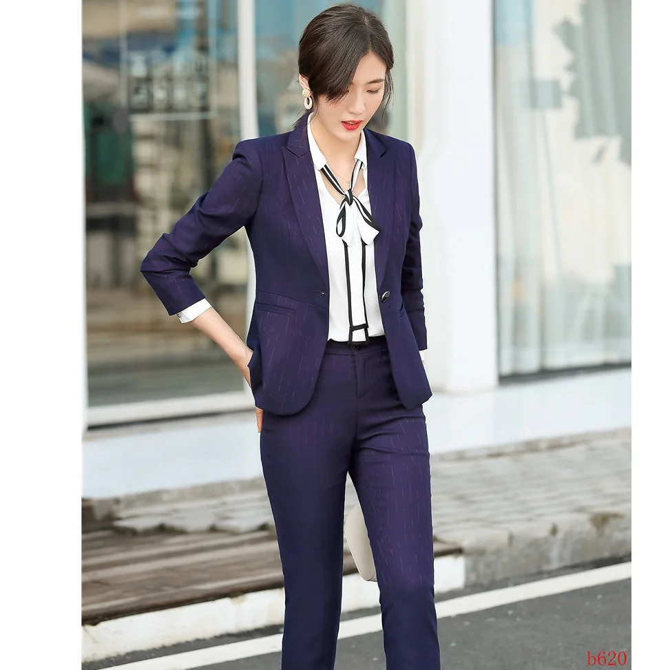 Ladies Purple Blazer Women Business Suits with Pant and Jacket Sets Work Wear Office Uniform Styles OL