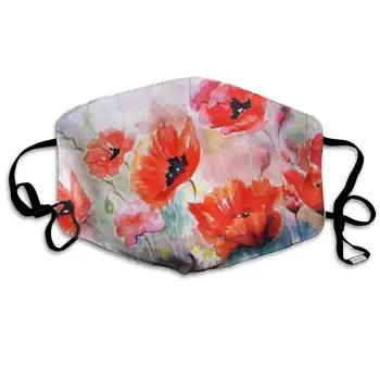 

Polyester Anti-dust Mouth Mask - Poppy Flowers Seamless Art Washed Reusable Mouth-Muffle - Fashion Printed Face Masks for