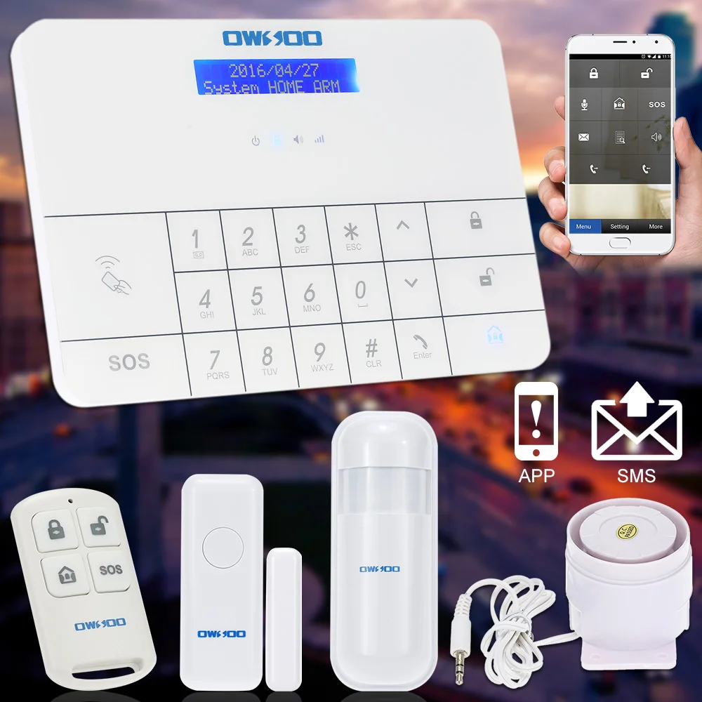 OWSOO Беспроводная ЖК GSM& SMS домашняя охранная система, автоматический дозвон