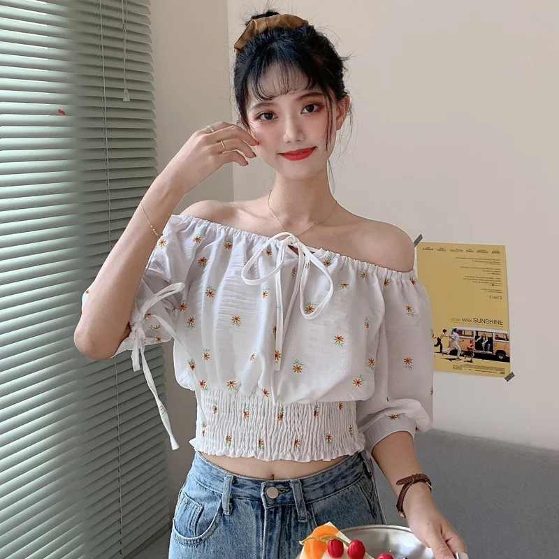 

Womens Tops and Blouses Summer Women Shirt Short Sleeve Floral Shoulder Women Top