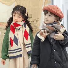 Детский длинный кашемировый шарф унисекс для девочек и мальчиков на осень и зиму, мягкие шали для девочек с геометрическим узором, Детские шарфы