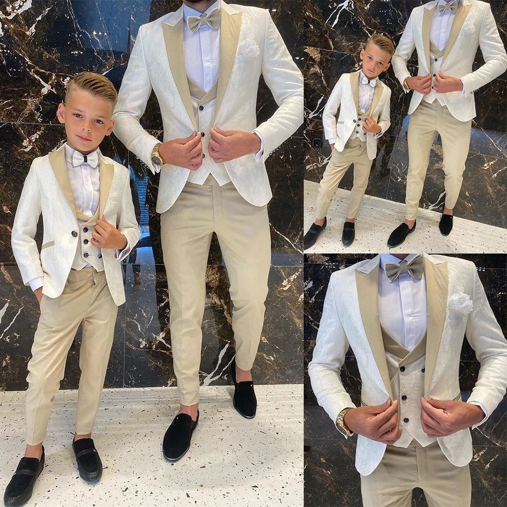 Floral Pattern Boy Formal Suits Dinner Tuxedos Little Boys Groomsmen Kids For Wedding Party Prom Suit Wear (Jacket+Vest+Pant)