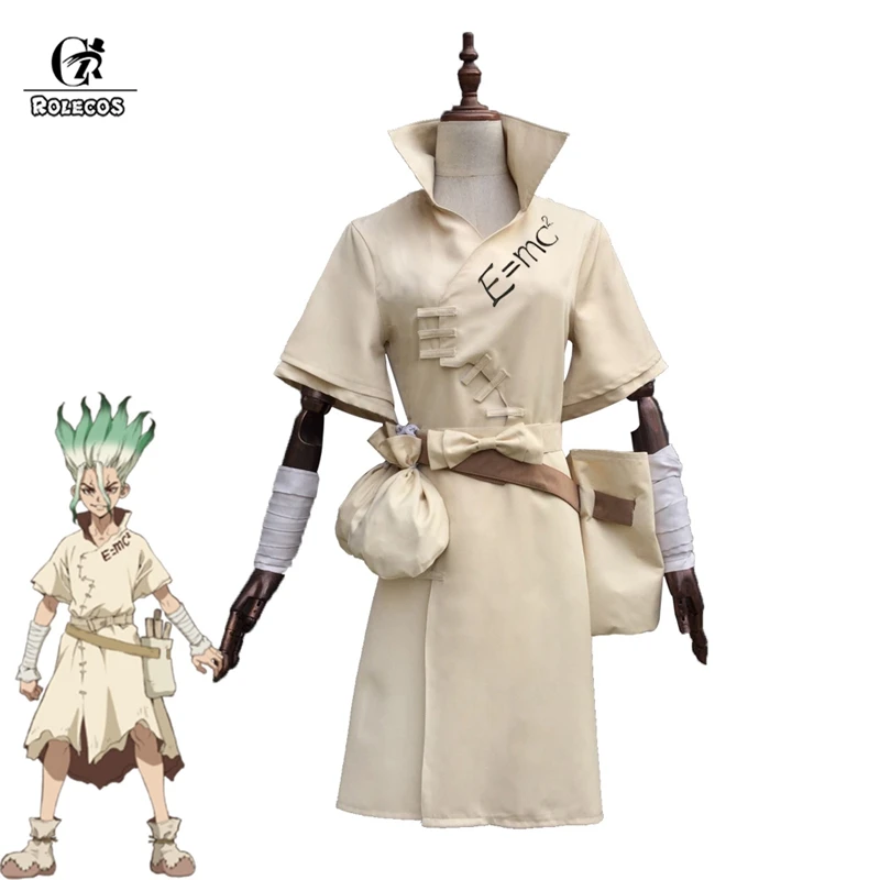 

ROLECOS Anime Dr. Stone Costume Cosplay Senku Ishigami Cosplay Men Halloween Costume Full Set with Bags Custom Size