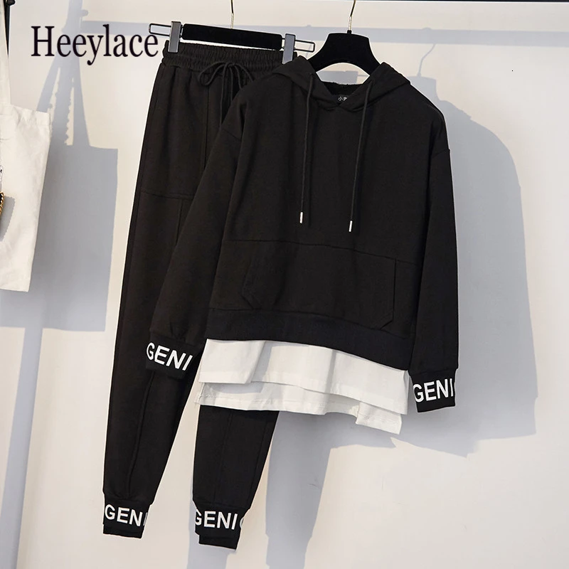 

women's hooded sweatshirt + elastic waist casual pants autumn new loose sports suit sweatshirt two-piece suit