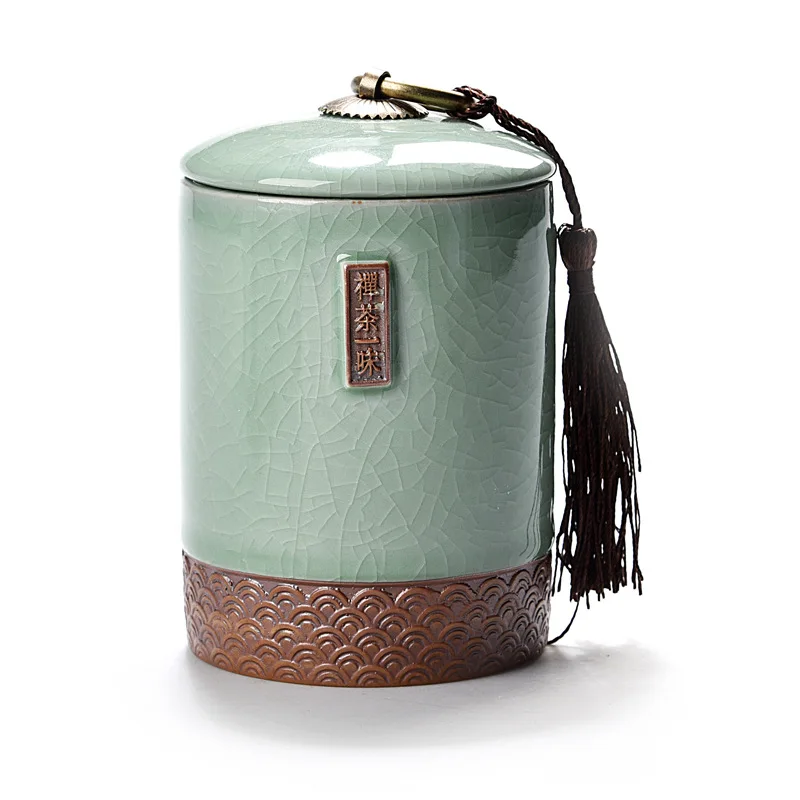 Chancha Plum Green Популярная Celadon банка для чая с крышкой, баночки для хранения мелких вещей, емкости для конфет, Сушеные Орехи, горшок, фарфоровые банки для еды, банка для печенья, контейнер - Цвет: Chancha Plum Green