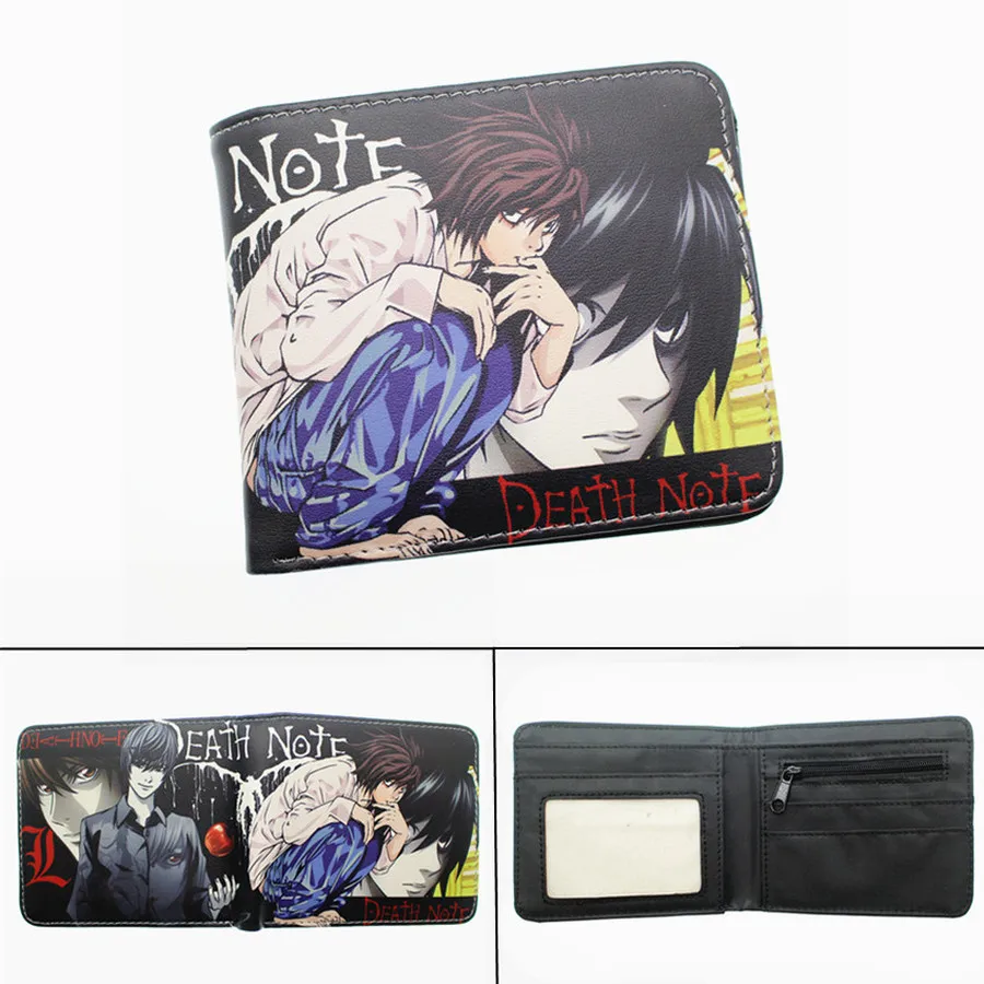 Кожаный кошелек с рисунком аниме «Death Note L», короткий, двойной, держатель для карт, для фотографий, из искусственной кожи, для мальчиков и девочек, карман для монет на молнии, кошельки с мультипликационным принтом, подарок