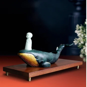 

American Art Resin Porch Key Storage Box Fish Decoration Wooden Tray Modern Simple Home Remote Control Items Desktop Storage Box