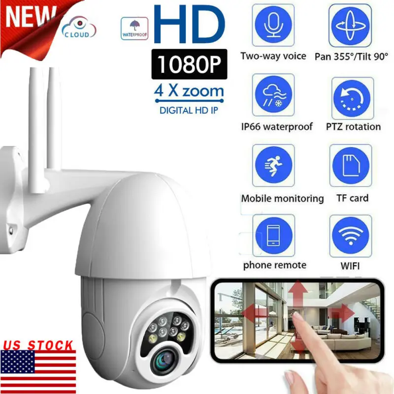 

Outdoor Waterproof WiFi PTZ Pan Tilt 1080P HD Security IP IR Camera Night Vision