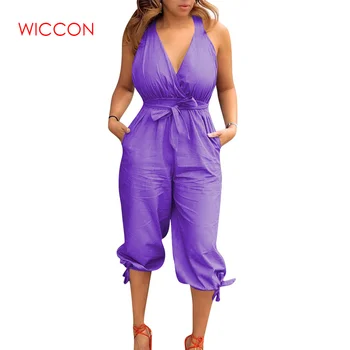 

Summer Overalls Women Fashion Bowknot V-Neck Sleeveless Elegant Long Jumpsuits Trousers Ladies Casual Backless Rompers