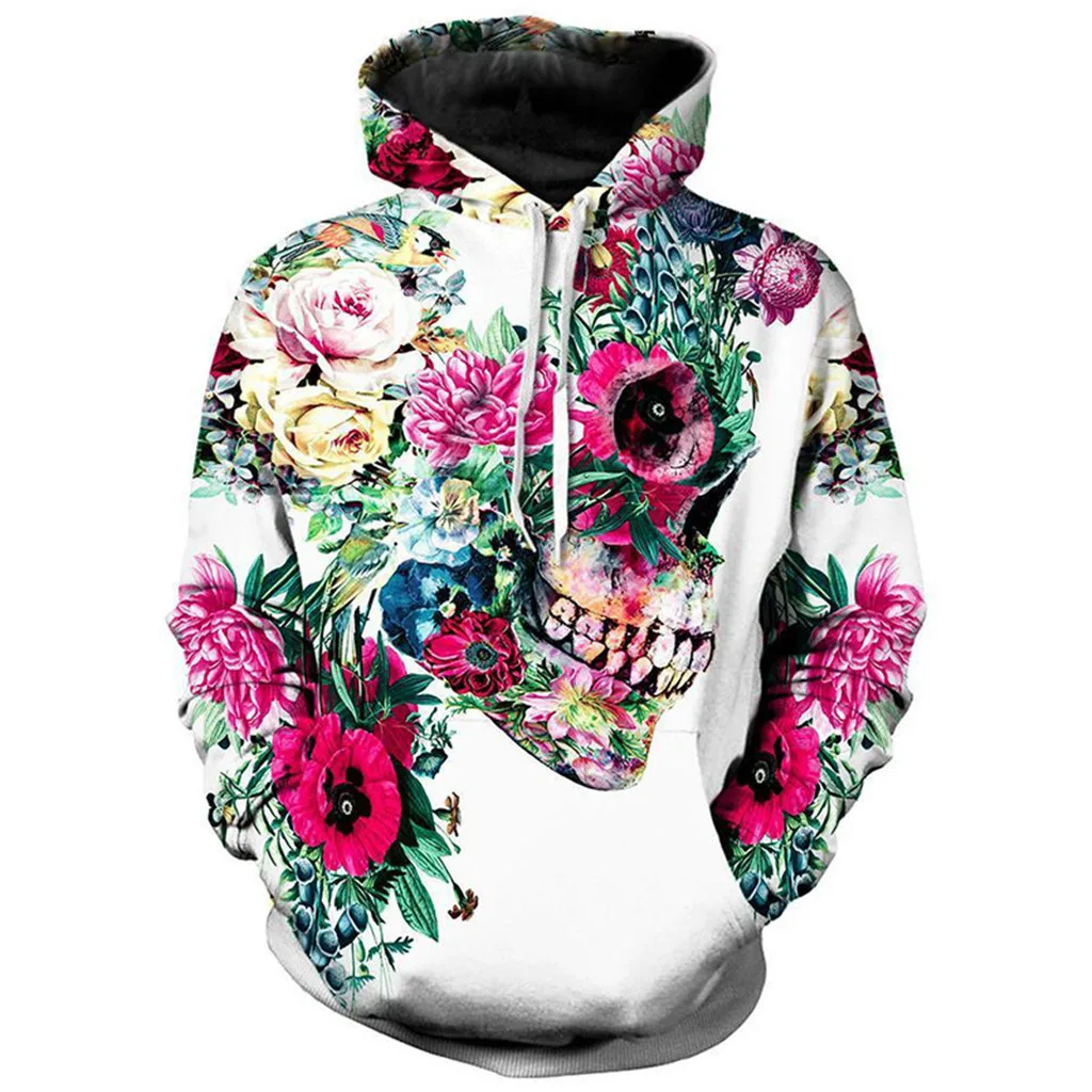 

Couple Sweatshirt Mens Casual Halloween Floral 3D Print Party Long Sleeve hip hop Hoodie Sweatshirt Blouse moletom masculino