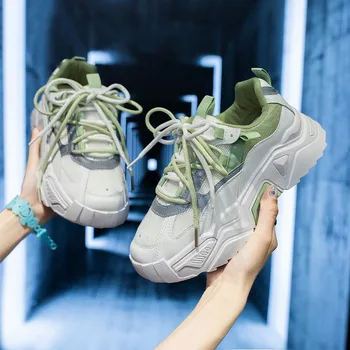 

2020 Women's Round Head Casual Sports Women Shoes Thick Bottom New Platform Sneakers Mesh Lace-Up Shoes zapatillas D1267