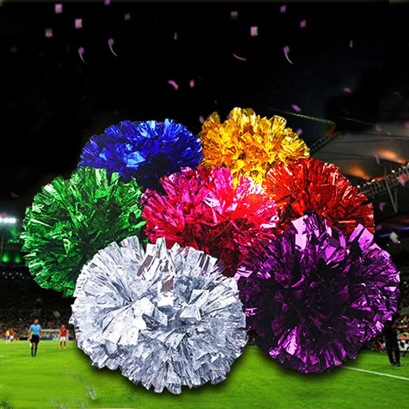 Not fade Metallic flash colorful Cheerleader pompom Baton handle Cheering pom pom black white red