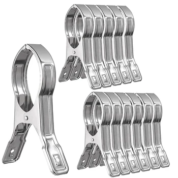 

12 Packs Duty Stainless Steel Clips Clothing Peg Clamp Clothespin Picture Hanger for Quilt, Towel, Pants, Windproof
