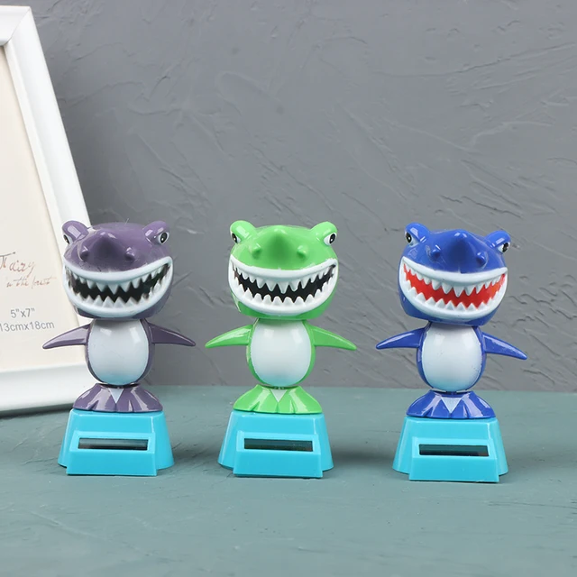 1PC Creative Solar Powered Cute Shark Shaking Head Car Ornament Solar Toys Classic Swing Doll Auto Dashboard Accessories Toys 5