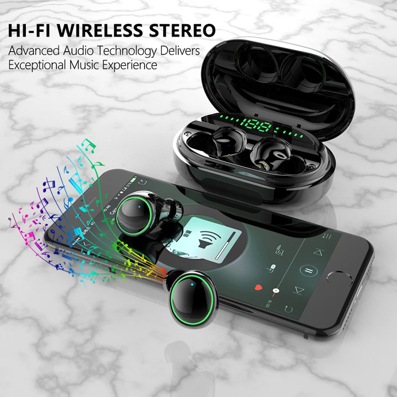 Bluetooth 5,0, светодиодный наушник TWS, водонепроницаемые наушники, стерео наушники HQ, музыкальные Беспроводные наушники с зарядным устройством 3500 мАч, чехол