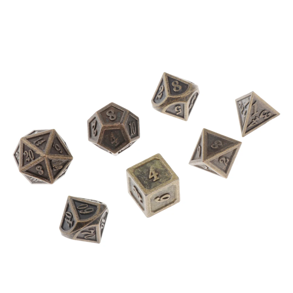 7 шт многогранные металлические игральные кости набор для RPG, Подземелья и Драконы, Следопыт, Shadowrun, D&D, ролевые игры и обучение математике